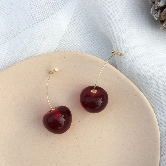 “Cherry Picking Season" Dangle Gold Cute Earrings - Picture 5 of 6